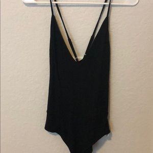 Black deep v body suit
